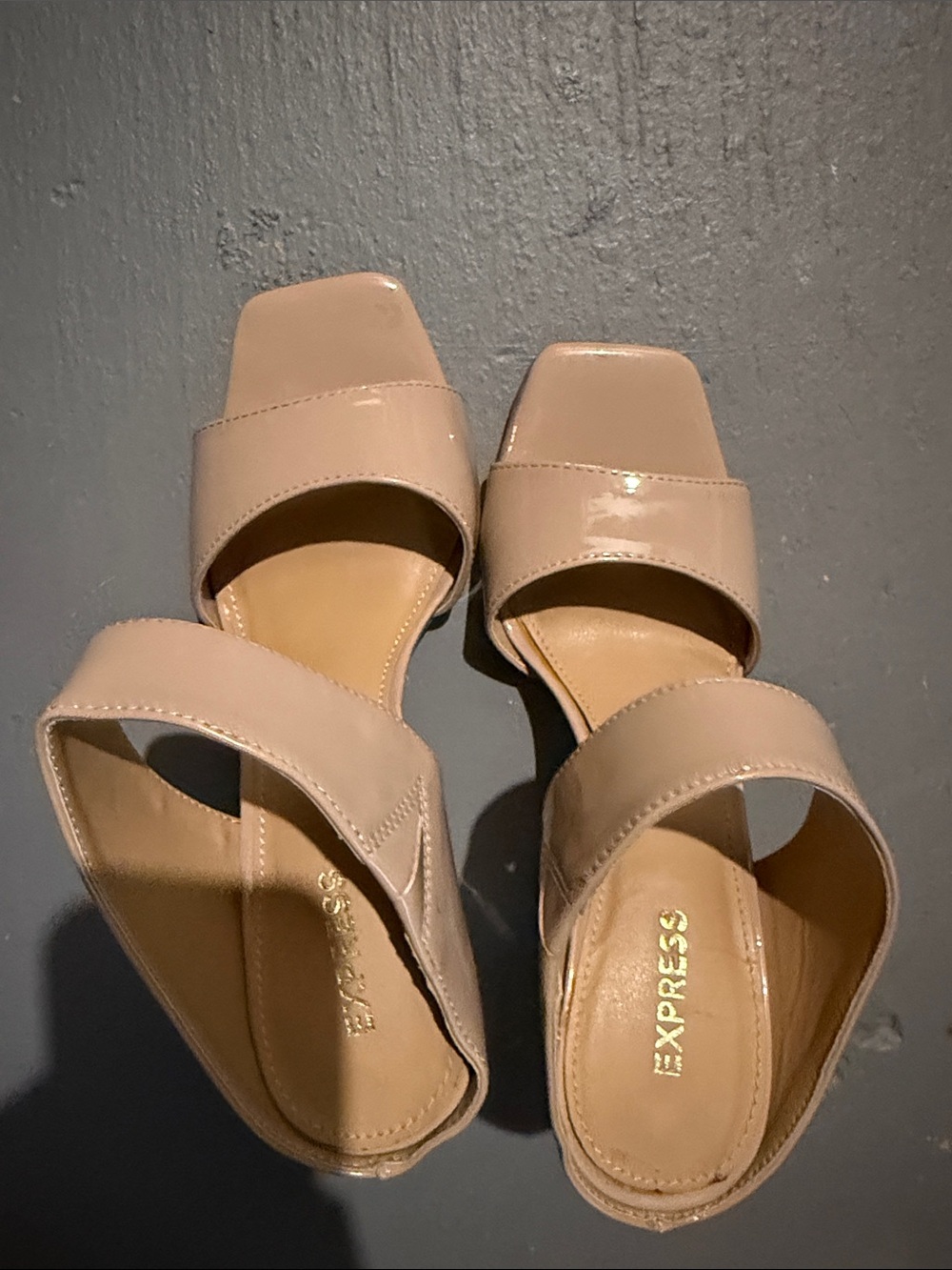 Express Nude Patent Square-Toe Slide Heels